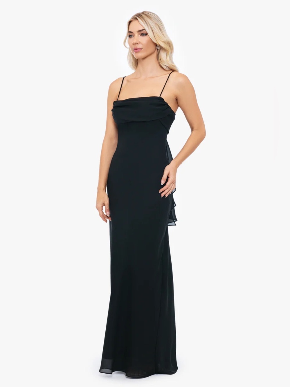 Betsy & Adam Black Strapless Spaghetti-Strap Evening Gown Size 6